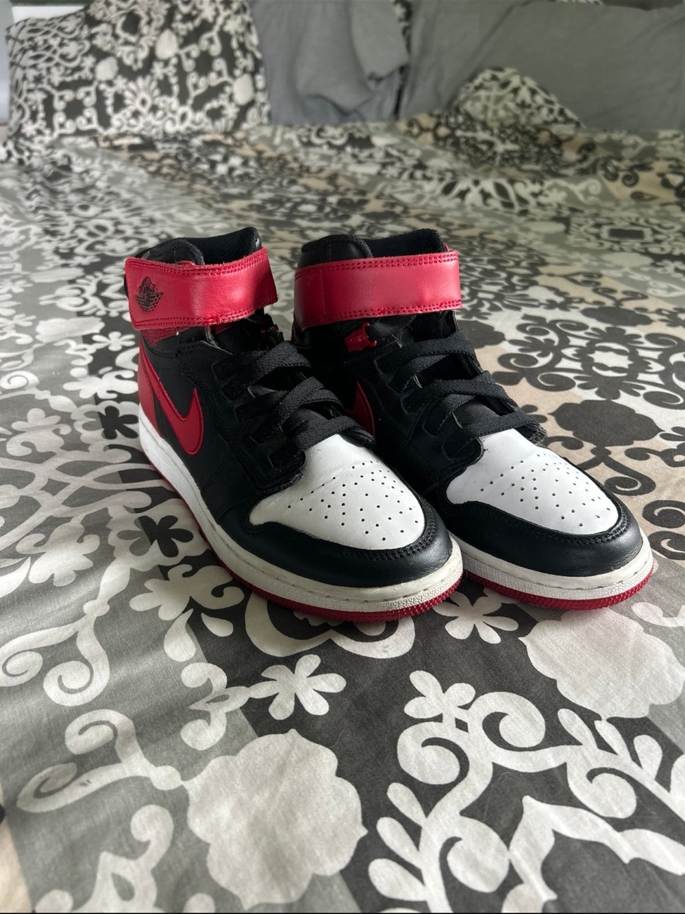 Nike Kids Black/White/Red High-Top Sneakers with Strap